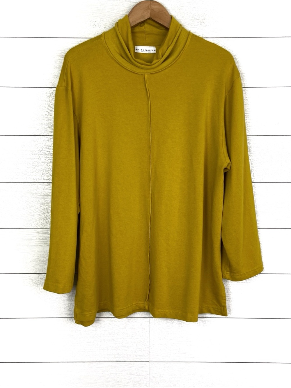 BRYN WALKER Bamboo Cotton Chartreuse Cowl Oversized Tunic Long Sleeve Couch Top
